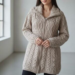 🧶 Aran Crafts Irish Merino Wool Long Coatigan 🧶